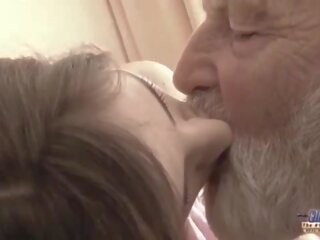 Old Young - Big phallus Grandpa Fucked by Teen she licks thick old man shaft