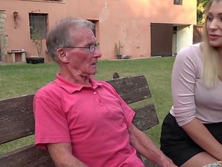 Blonde outstanding ass anal fucked by passionate grandpa