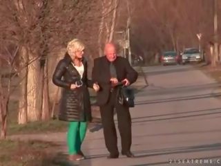 Adorable teen loves a very old fat grandpa
