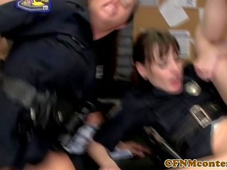 CFNM femdoms facialized in uniform shortly after anal