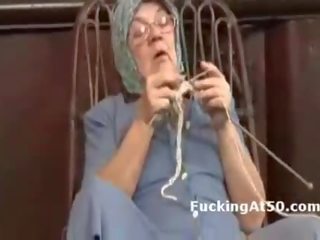 Hot to trot granny fingers herself and gives soaking wet blowjob